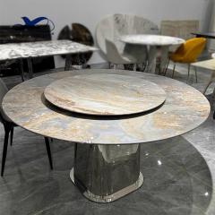 Mesa de comedor de mármol giratoria redonda de estilo europeo con base de metal dorado