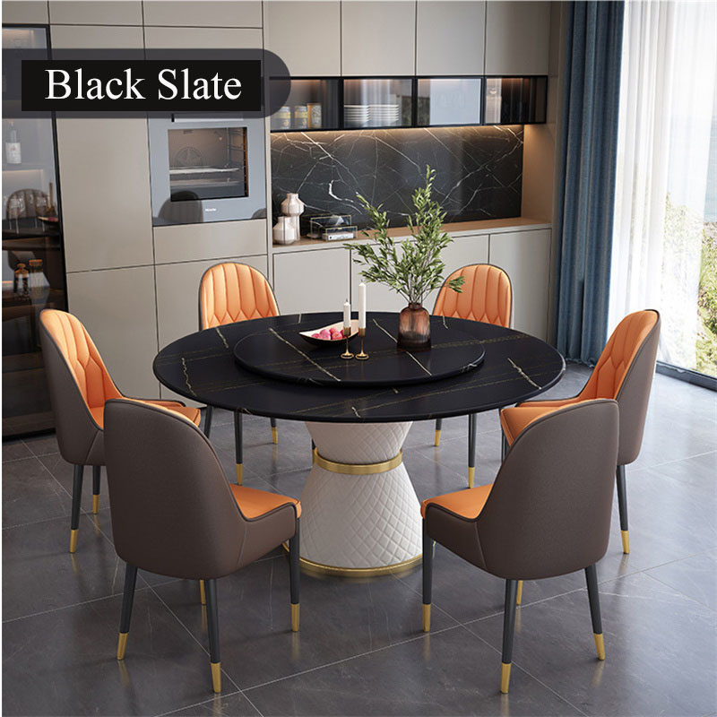 mesa de comedor de piedra sinterizada negra con 6 puestos