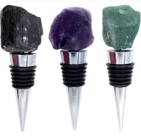 Black Tourmaline Amethyst Wine Bottle Stopper