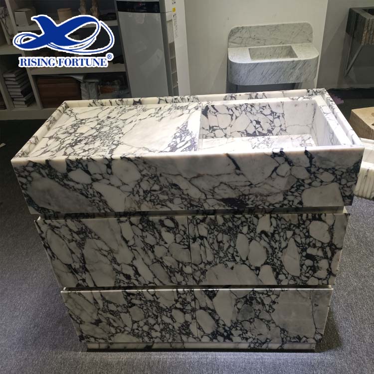 Modern Marble Bathroom Vanity Sink With Slab Drawer 