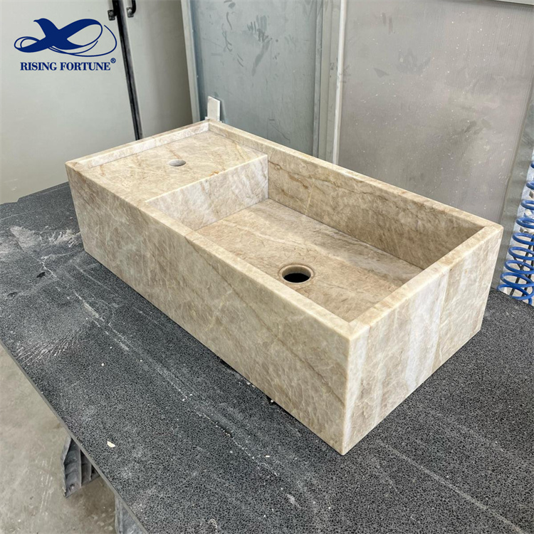 beige travertine sink
