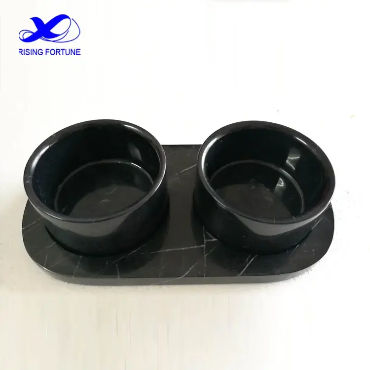 black marble pet bowl set