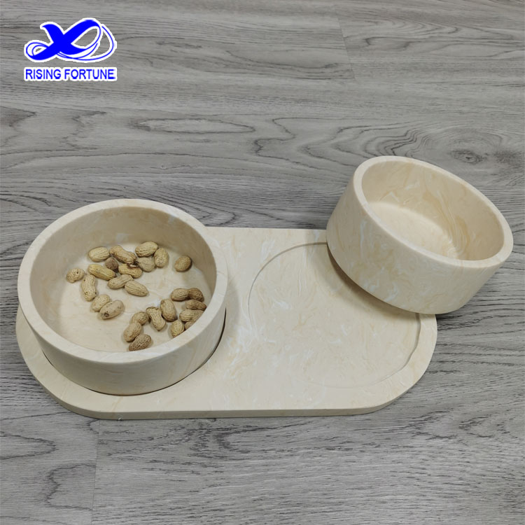 white marble pet bowl set