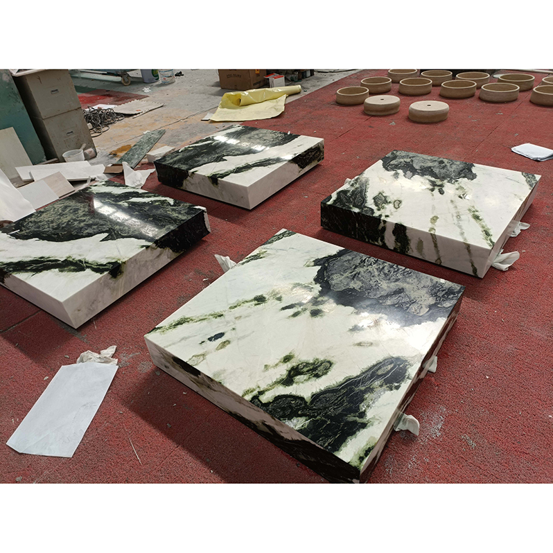 Green rectangle marble coffee table