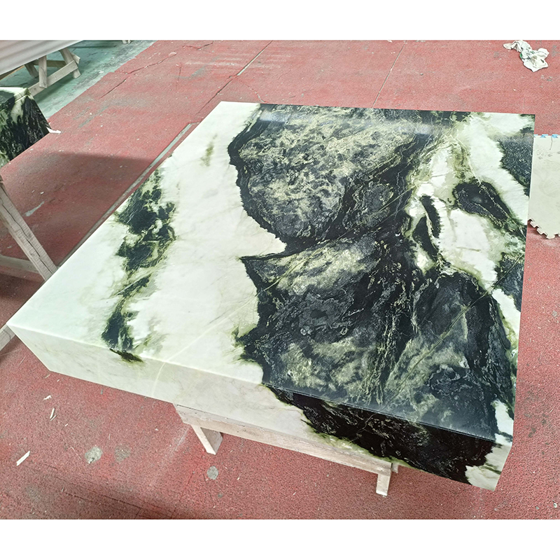 Green rectangle marble coffee table