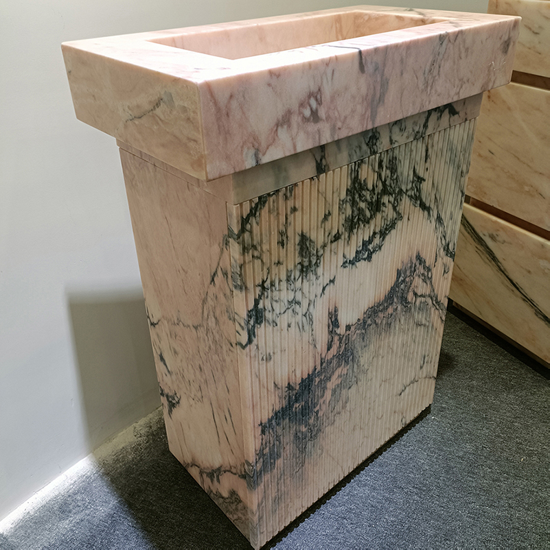 Pink marble bathroom vanity