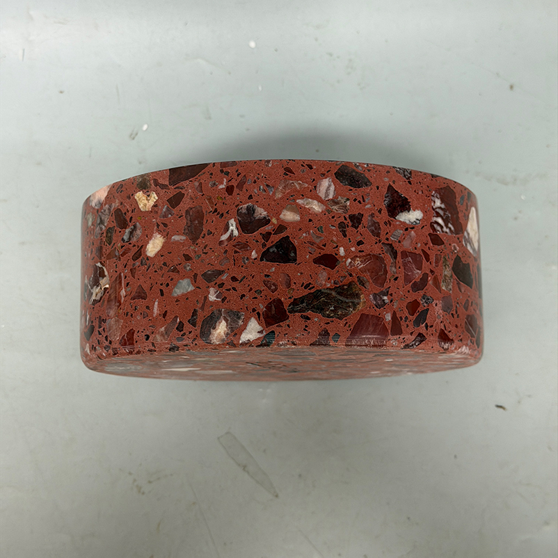 Red dog food and water bowls