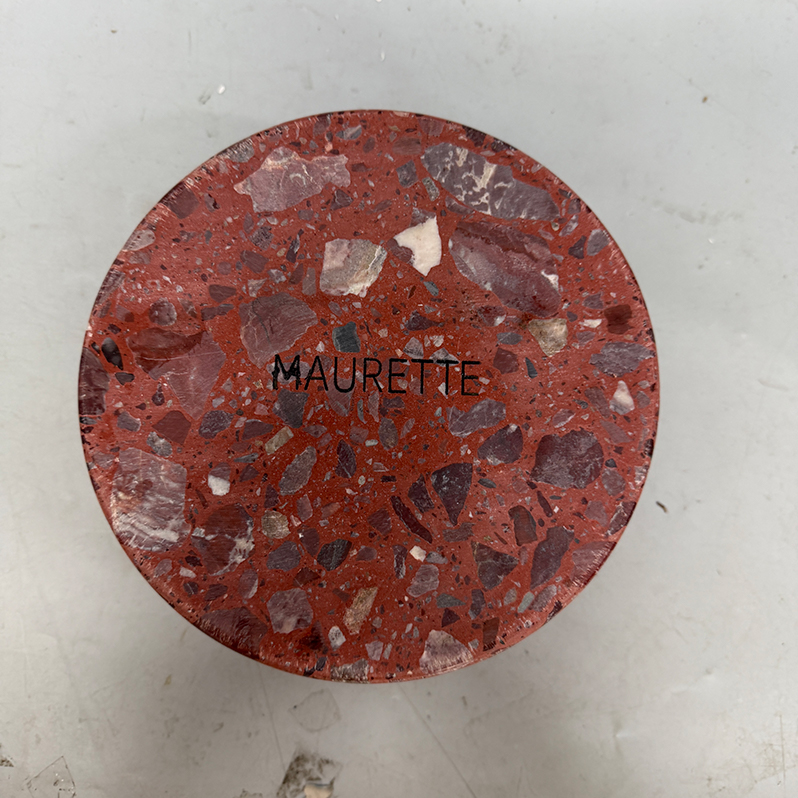 Red dog food and water bowls