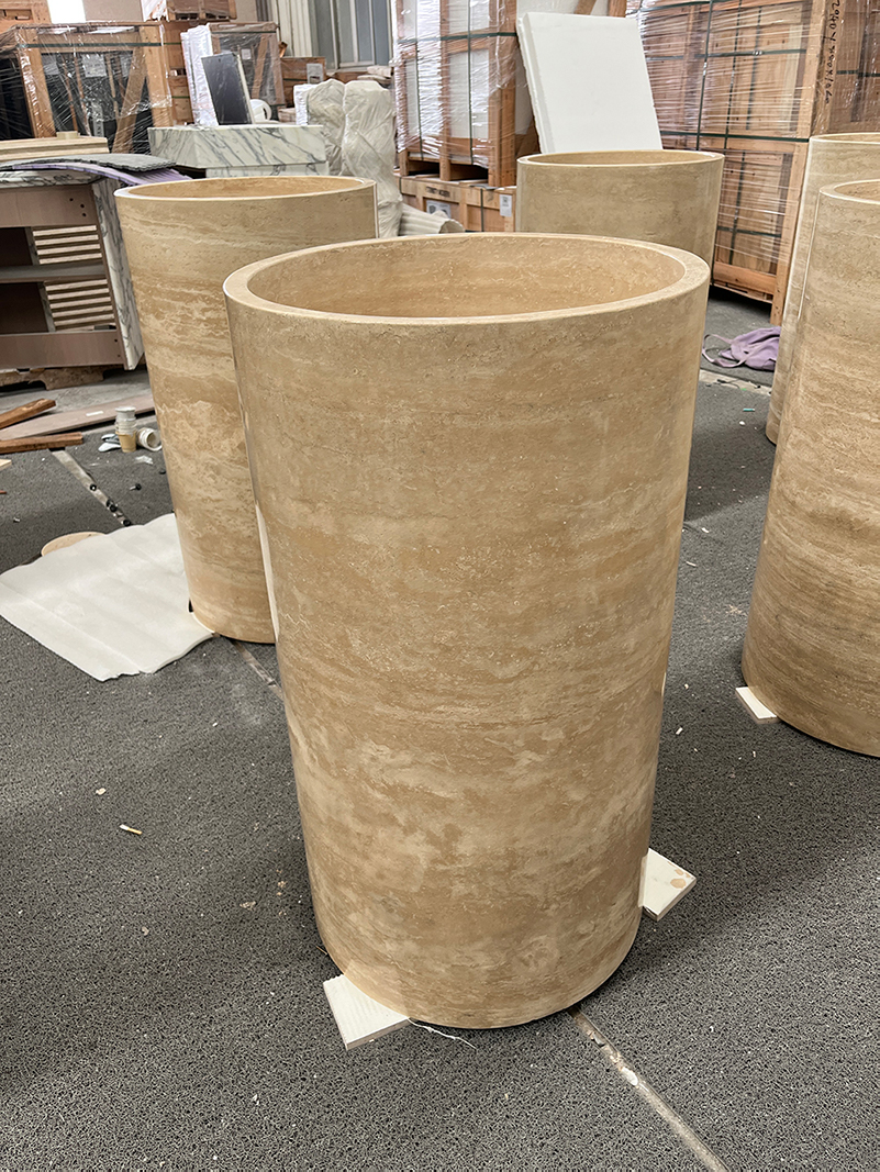 Beige natural travertine stone bathroom sink