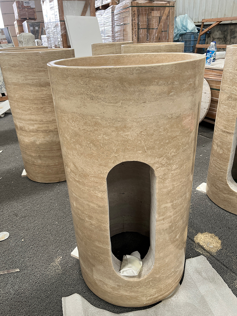 Cream honed natural travertine stone sink 