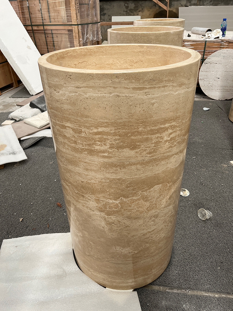 Natural travertine stone vessel bathroom sink 