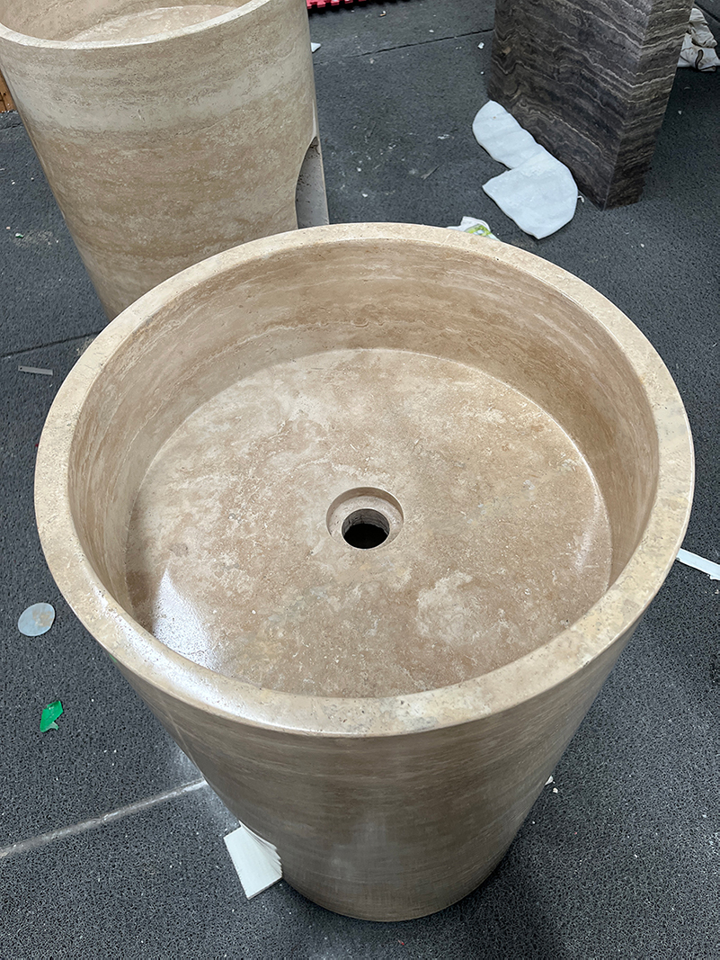  Travertine stone pedestal wash basin sink 
