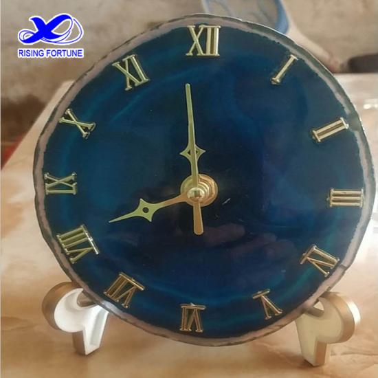reloj de escritorio decorativo de piedra de ágata azul