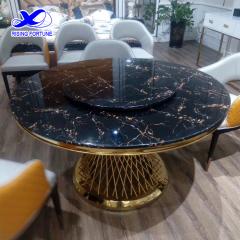 Round black marble dining table set