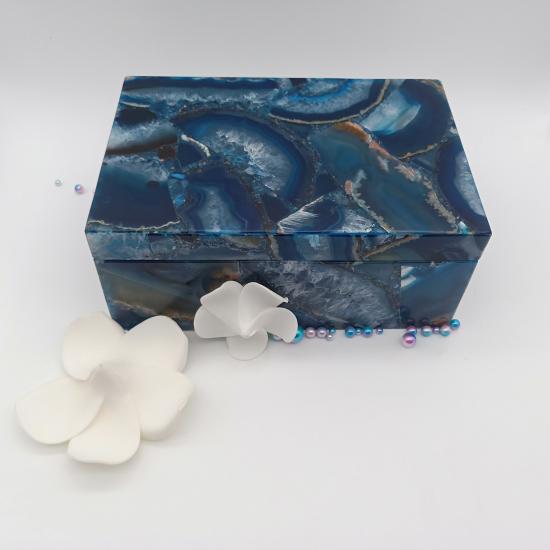 caja de regalo de joyería de ágata azul personalizada