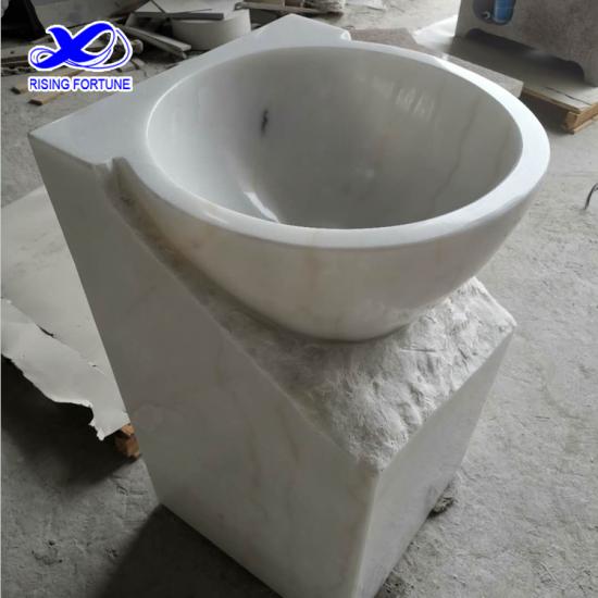 lavabo de pedestal de mármol blanco para baño