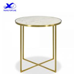 white marble round side table with glid edge