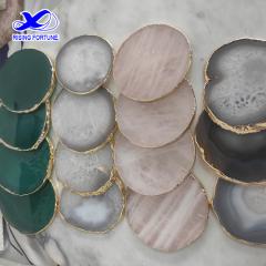 Hot Selling Natural Agate Cup Coasters with Gold Trim Supplier