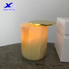 Decorative Luxury Onyx Candle jar with Gold Metal Lid Soy Wax Candles Scented Candles