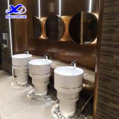 Luxury hotel natural white marble pedestal basin with brass