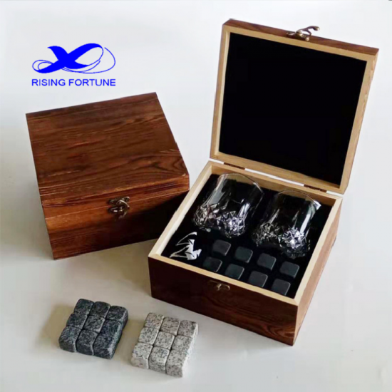Conjunto de regalo de caja de madera de piedra de whisky de mármol natural de accesorios de barra hechos a mano personalizados con logotipo