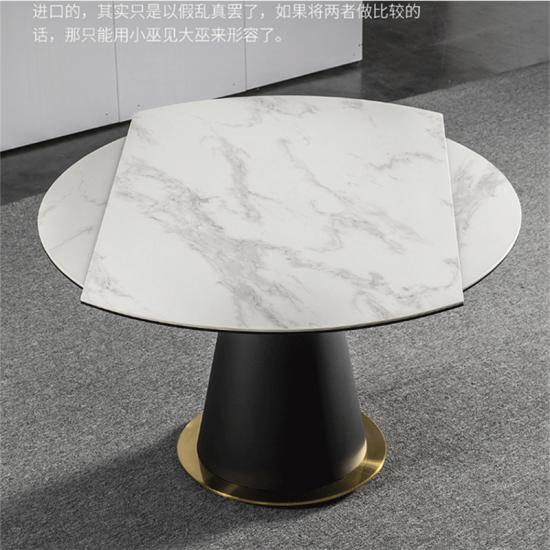 Mesa de comedor de losa de piedra sinterizada redonda rectangular de expansión
