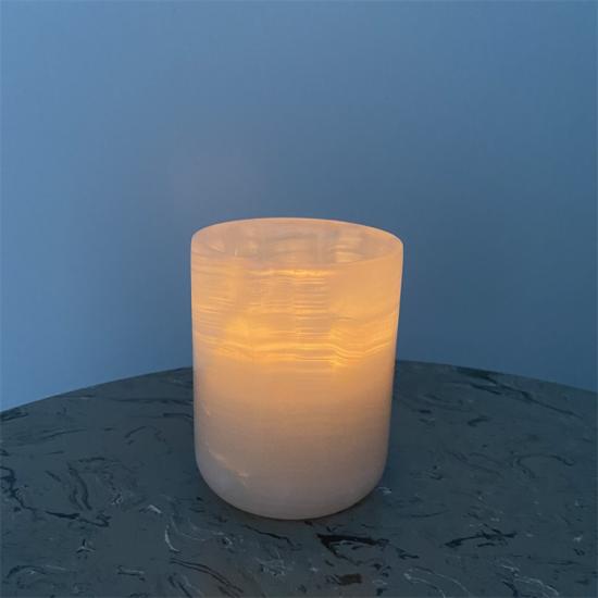 Tarro de vela de piedra de ónix de lujo para decoración del hogar con tapa
