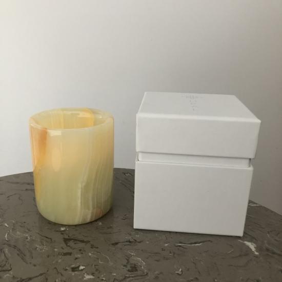 Tarro de vela de piedra de ónix de lujo para decoración del hogar con tapa
