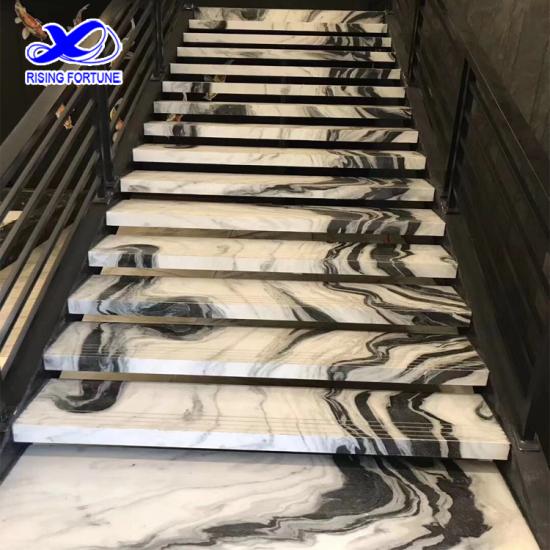 escaleras de mármol blanco panda y decoración interior de escalones
