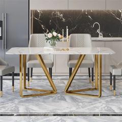 Modern Rectangle Marble Dining Table Gold Base Stainless Steel