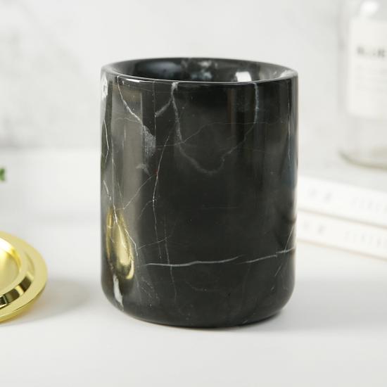 Tarro de vela de mármol negro con fábrica de tapas de metal de mármol
