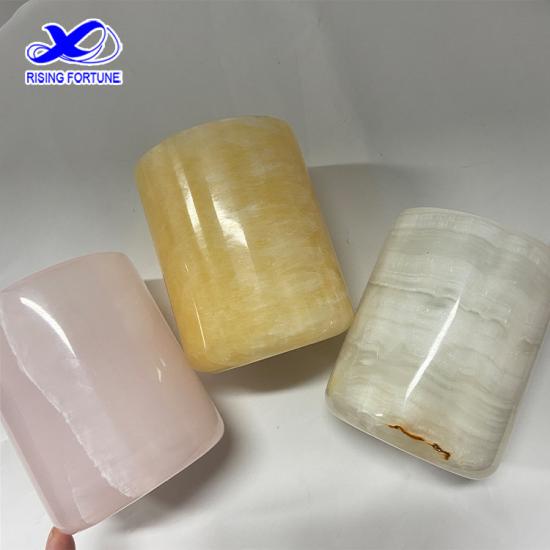Tarro de vela de ónix blanco de diferentes tamaños al por mayor con inserto de vidrio