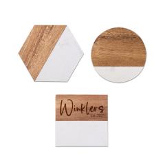 Posavasos de mármol blanco y madera de acacia
