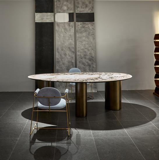 Mesa de comedor de mármol de piedra sinterizada de diseño italiano real más nueva

