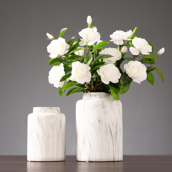 Florero combinado de decoración de jarrón de cerámica de mármol de lujo de estilo europeo
