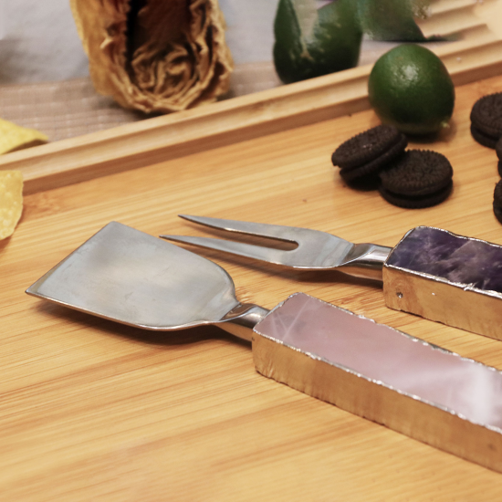 Juego de cuchillos de queso de cristal natural de piedras preciosas curativas 4 piezas
