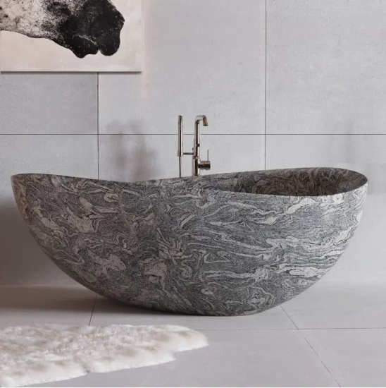 Bañera de piedra de mármol natural de tamaño personalizado pulido de diseño moderno