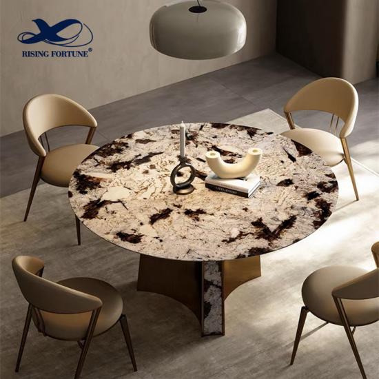 Comedor con asientos de lujo, diseños superiores de piedra de mármol, juego de mesa y sillas modernas cuadradas y redondas, mesas de comedor de acero inoxidable