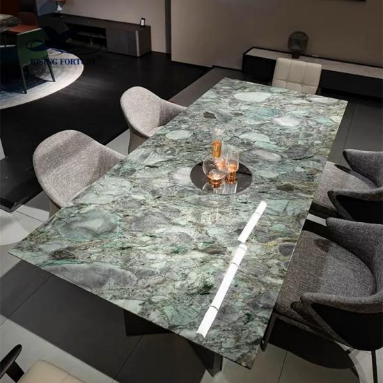 Muebles de diseño de gama alta de lujo, juego de comedor para casa, mesa de comedor de mármol con piedra de cueva natural y silla de cuero genuino