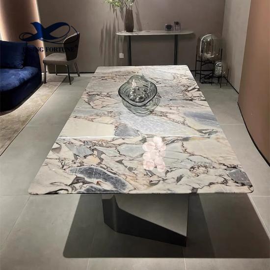 Mesa de comedor de piedra de mármol blanco, mesa de comedor para restaurante, habitación de lujo italiana, muebles de diseño moderno