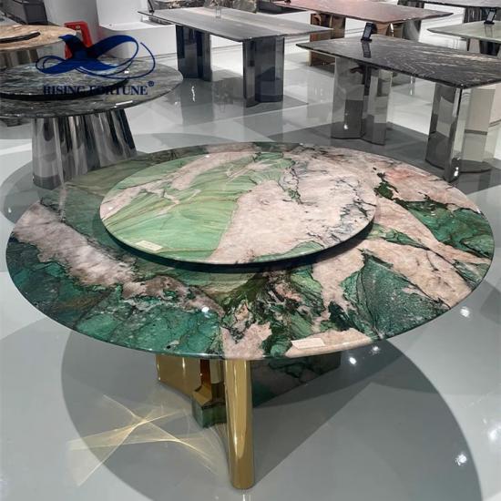Fabricante de losas y azulejos de mármol verde jade, mesa de losa de mármol de piedra para mesa redonda