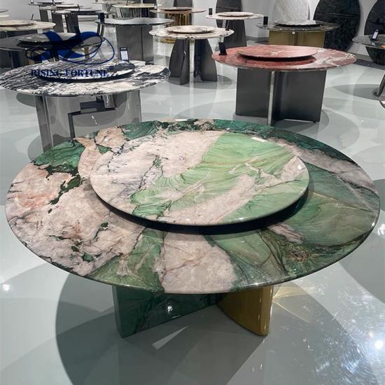 Fabricante de losas y azulejos de mármol verde jade, mesa de losa de mármol de piedra para mesa redonda