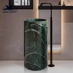 RF Luxury Round Circular Wash Basins And Sinks Natural Green Marble Hand Wash Basin With Pedestal Freestanding Wash Basin Sink