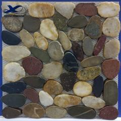 Polished Natural Mix Color Sliced Flat Pebble Stone
