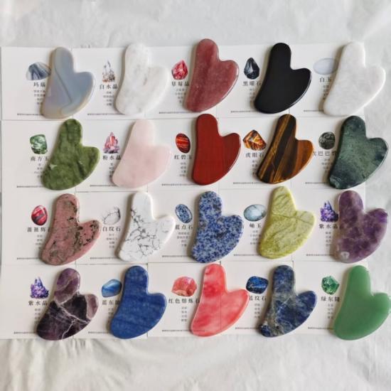 Tabla de Gua Sha de cristal natural mixto en forma de corazón, herramienta de raspado Guasha de varias piedras con logotipo personalizado para masaje facial y corporal SPA