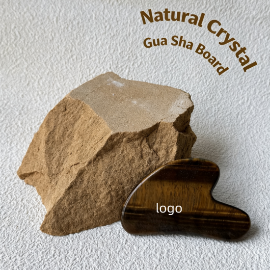 Tabla de Gua Sha de cristal natural con logotipo personalizado, piedra de masaje facial en forma de corazón para el cuidado de la piel del rostro