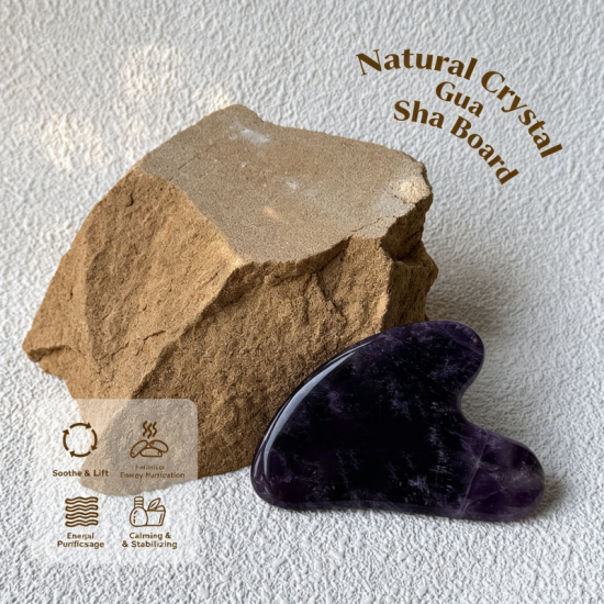 Tabla de Gua Sha de cristal natural con logotipo personalizado, piedra de masaje facial en forma de corazón para el cuidado de la piel del rostro