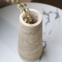RF-Jarrón de flores de travertino tallado a mano | Decoración de mesa para flores secas